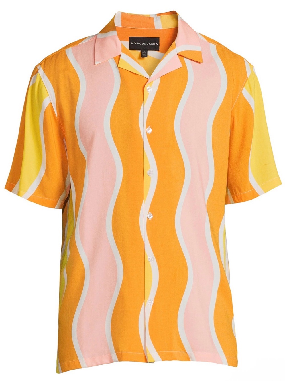 No Boundaries Men’s ButtonDown Shirt Short Sleeves Wavy Stripe Print Size Large